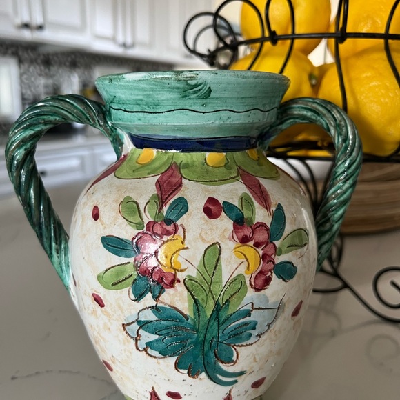 SOLD Vintage Italian Pottery Vase Braided Handles - Picture 2 of 7